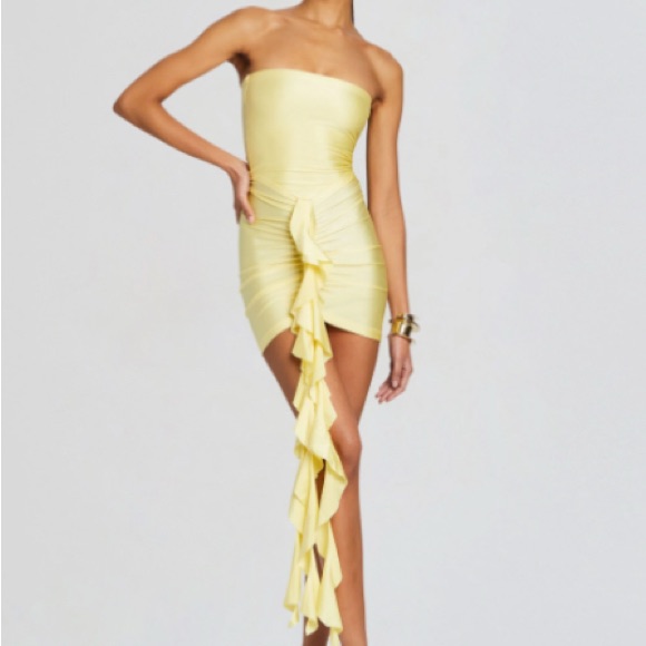 Retrofete Yellow Asymmetrical Ruffled Cocktail Dress